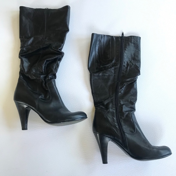 Aldo Shoes - Aldo Welly Black Leather Slouchy Heeled Boots
